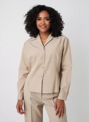 Chemisier coupe cintrée manches longues beige ELLIOTT femme