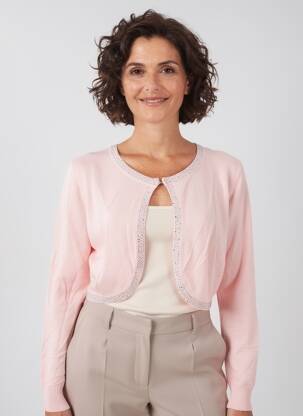 Gilet manches longues col rond rose FELINO femme