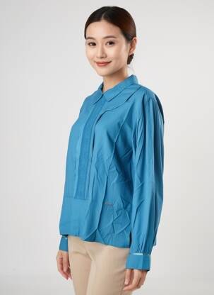 Blouse tissage popeline manches longues bleu AGATHE & LOUISE femme