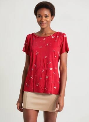 T-shirt imprimé fantaisie manches courtes rouge SURKANA femme