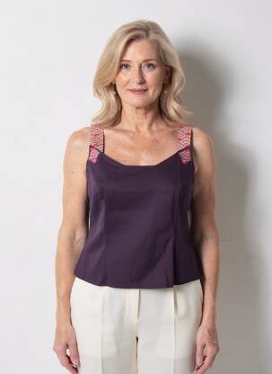 Top imprimé fantaisie sans manche violet ENJOY femme