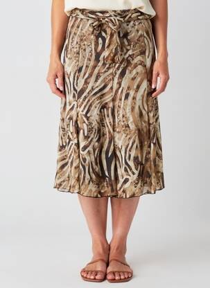 Jupe mi-longue coupe droite marron UN TEMPS POUR ELLE femme