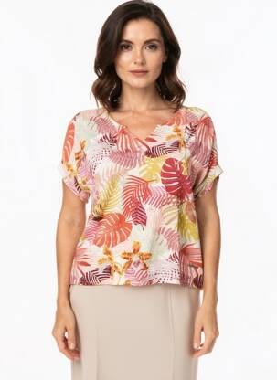 Top imprimé fantaisie manches courtes orange L'ATELIER D'ANNA femme