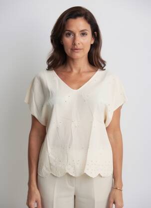 Top coupe fluide manches courtes beige L'ATELIER D'ANNA femme