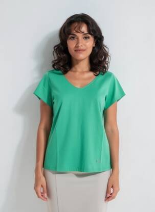 T-shirt col v manches courtes vert AGATHE & LOUISE femme
