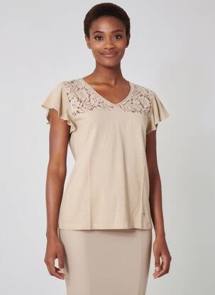 Top stretch manches courtes beige AGATHE & LOUISE femme