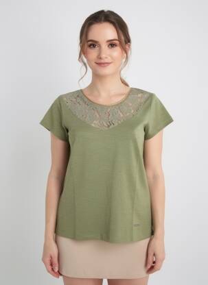 Top stretch manches courtes vert AGATHE & LOUISE femme