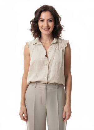 Chemisier coupe cintrée sans manche beige FREDA femme