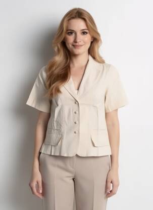 Chemisier coupe cintrée manches courtes beige FREDA femme