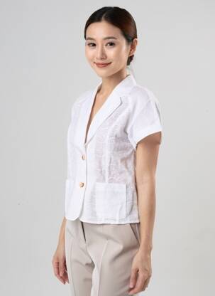 Chemisier coupe cintrée manches courtes blanc FREDA femme
