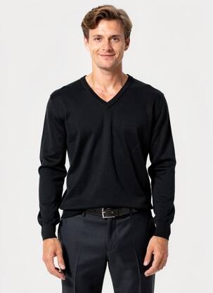 Pull col v manches longues noir ENZO DI MILANO homme