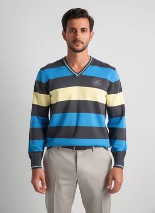 Pull col v manches longues bleu OLIVER HOLTON homme