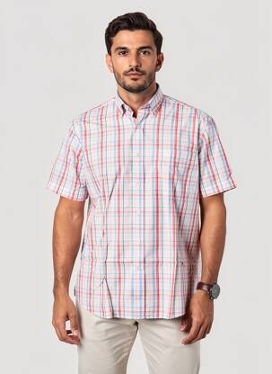 Chemise manches courtes imprimé carreaux blanc ETHNIC BLUE homme