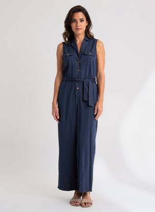 Combi-pantalon fermeture boutonnée sur le devant sans manche bleu AGATHE & LOUISE femme
