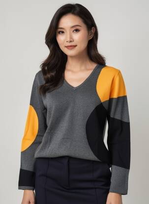 Pull tissage chiné manches longues gris MARBLE femme