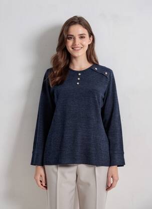 Pull tissage chiné manches longues bleu GALMALLA femme