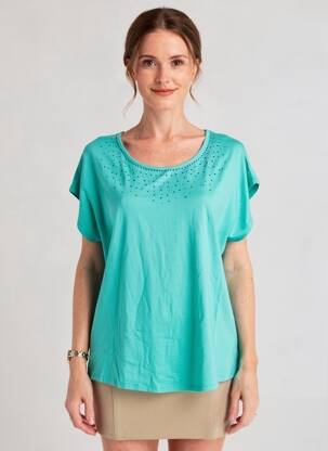 T-shirt sérigraphie avec strass manches courtes bleu GALMALLA femme