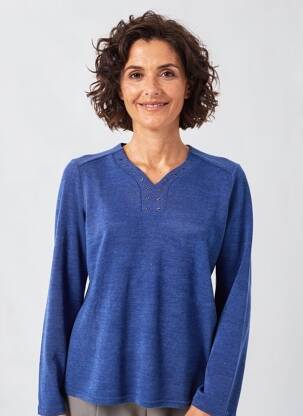 Pull tissage chiné manches longues bleu GEVANA femme