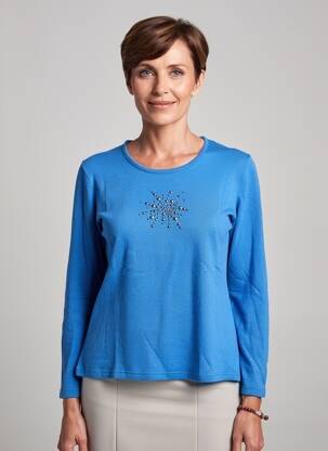 Pull coupe cintrée manches longues bleu GUY DUBOUIS femme