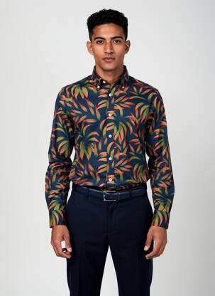 Chemise manches longues imprimé fantaisie bleu J&JOY homme