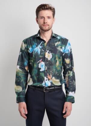 Chemise manches longues imprimé fantaisie vert OLYMP homme