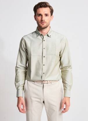 Chemise manches longues poignets boutonnés beige OLYMP homme