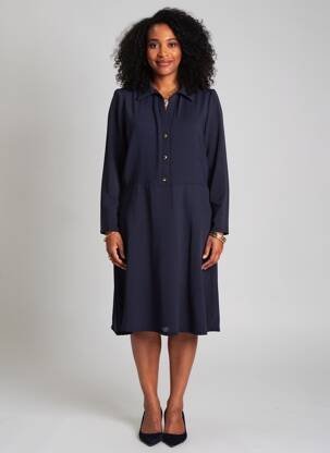 Robe mi-longue coupe fluide manches longues bleu MORGAN femme
