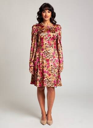 Robe mi-longue coupe fluide manches longues rose MORGAN femme