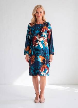 Robe mi-longue imprimé fantaisie manches longues bleu GREGORY PAT femme
