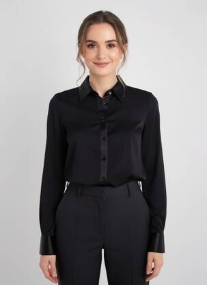 Chemisier coupe cintrée manches longues noir BARILOCHE femme