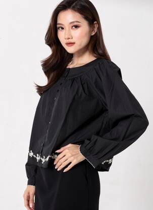 Chemisier tissage popeline manches longues noir ICHI femme