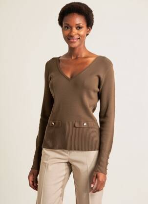 Pull coupe cintrée manches longues vert MORGAN femme