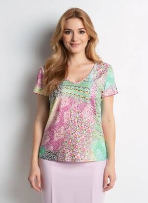 Top stretch manches courtes vert GENUINE femme