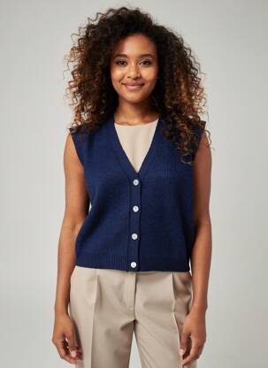 Gilet sans manche fermeture boutonnée sur le devant bleu ICHI femme