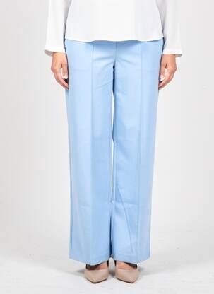 Pantalon droit fermeture zippée sous rabat boutonné bleu ICHI femme