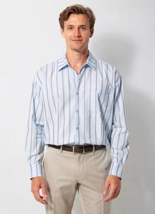 Chemise manches longues imprimé fantaisie bleu SANS MARQUE homme