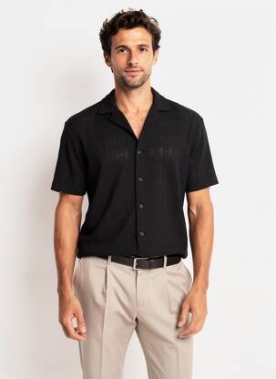 Chemise manches courtes col tailleur noir H&M homme