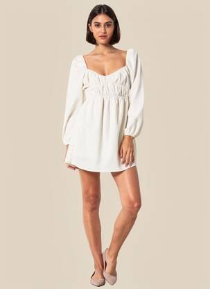 Robe courte coupe évasée manches longues blanc BERSHKA femme