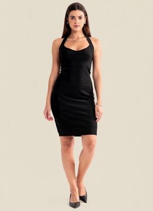 Robe courte coupe cintrée fines bretelles noir BEBE femme