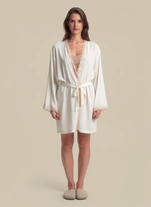 Déshabillé manches 3/4 beige NINA DES CRIQUETS femme