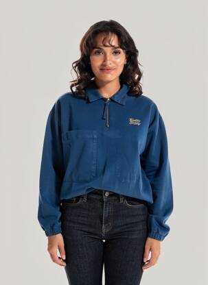 Sweat-shirt broderie manches longues bleu KAOTIKO femme
