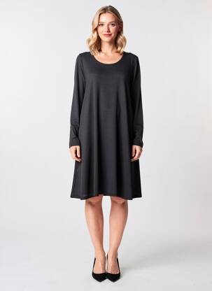 Robe mi-longue manches longues manches longues noir KOZAN femme