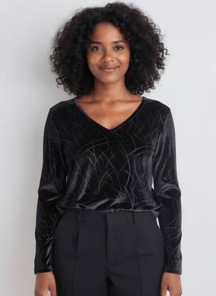 Pull coupe droite manches longues noir KOZAN femme