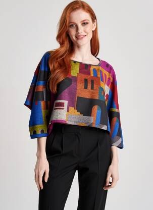Pull stretch manches courtes bleu KOZAN femme