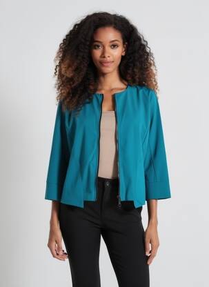 Veste casual col rond bleu KOZAN femme