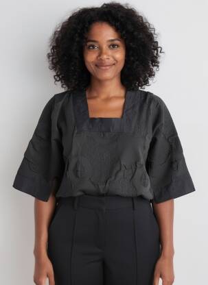 Top col carré manches 3/4 noir KOZAN femme