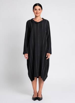 Robe mi-longue tissage crêpe manches longues noir GERSHON BRAM femme