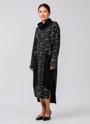 Robe mi-longue manches longues manches longues noir GERSHON BRAM femme