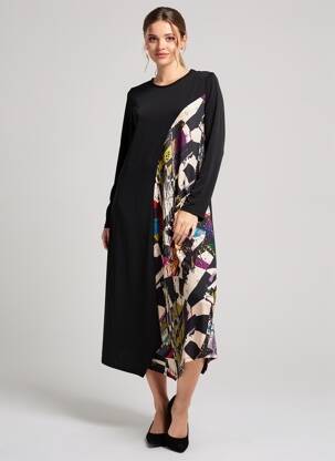Robe mi-longue manches 3/4 manches 3/4 noir KOZAN femme