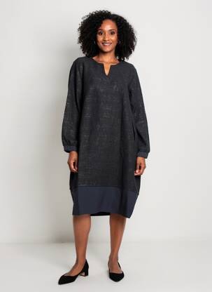 Robe mi-longue imprimé fantaisie manches longues bleu GERSHON BRAM femme